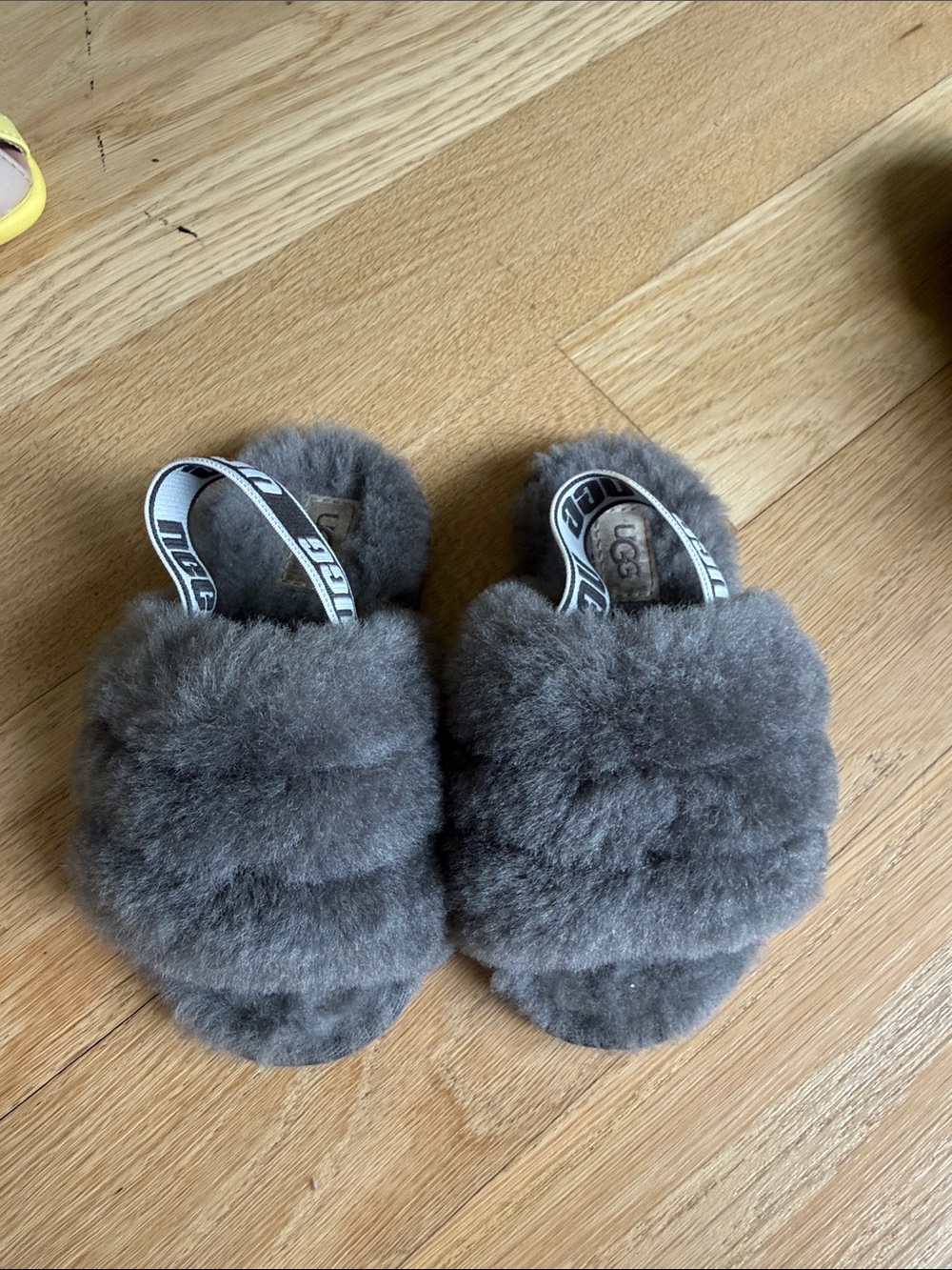 UGG Grey Plush Sheepskin Slide with Branded Heel Strap